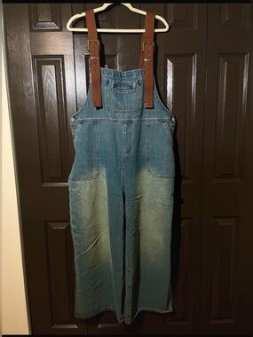 Cider Classic Blue Denim Overalls with Brown Adjustable Straps